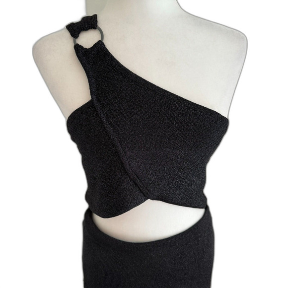 House of Harlow | Black Crop Top & Maxi Skirt Set One Shoulder Size Medium NWT - Picture 2 of 13